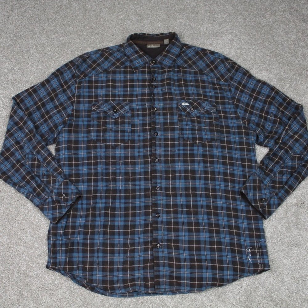 A. Tiziano Shirt Mens 3XL XXXL Blue/Brown Plaid Cotton Pockets L/S Button Up